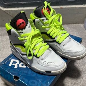 Reebok White and Bright Green High-Tops